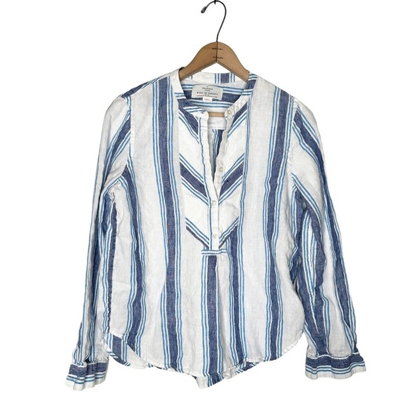 Trovata Birds of Paradis | Blue Stripe Linen Popover Top Size Small - Picture 1 of 7